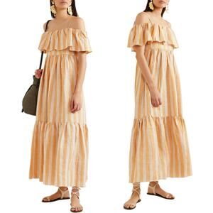 Three Graces London Ida Linen Maxi Dress Yellow 10 NEW